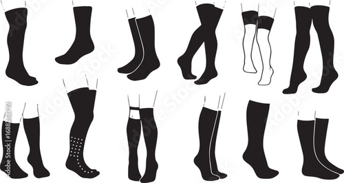 Collection of Black Silhouette Stockings and Socks on White Background hosiery legwear