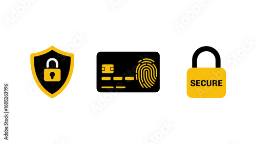 Secure Payment, Fingerprint, Shield, and Lock Icon Set