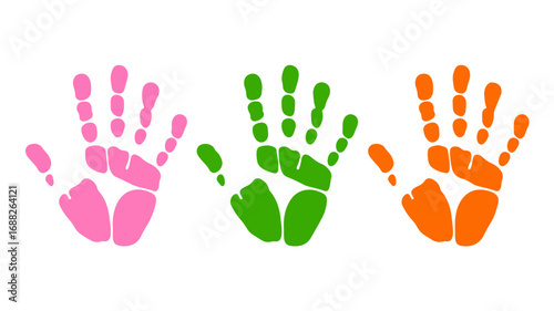 Colorful Handprints Pink, Green, Orange - Childs Hands, Art, Design Element