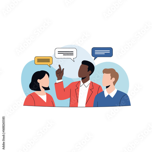 Diverse group of people engaged in a dynamic conversation sharing ideas and opinions actively