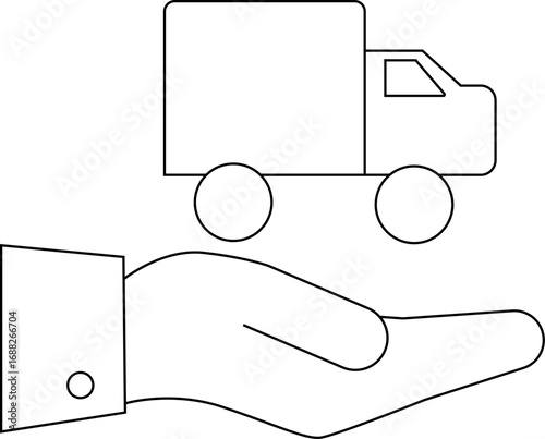 hand icon carrying a car truck icon with a white background