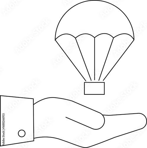 hand icon carrying airdrop supply icon with white background