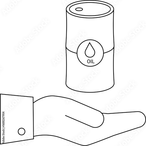 hand icon carrying oil barrel icon with white background
