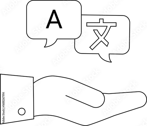 hand icon carrying a translate icon with a white background