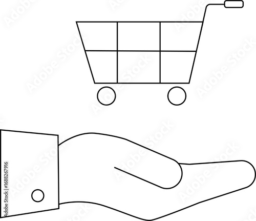 hand icon carrying a trolley icon with a white background