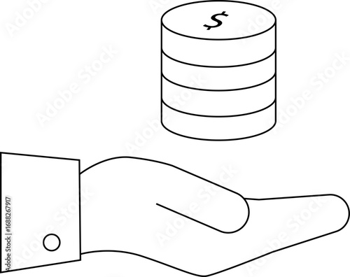 icon of a hand carrying a stack of dollar coins icon with a white background