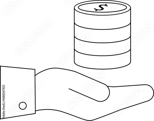 icon of a hand carrying a stack of dollar coins icon with a white background