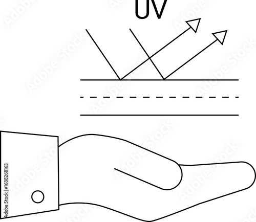 hand icon carrying UV protection icon white background