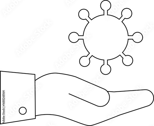 hand icon carrying virus icon white background
