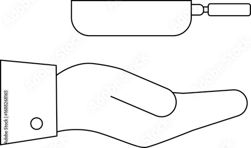 hand icon carrying a frying pan icon white background