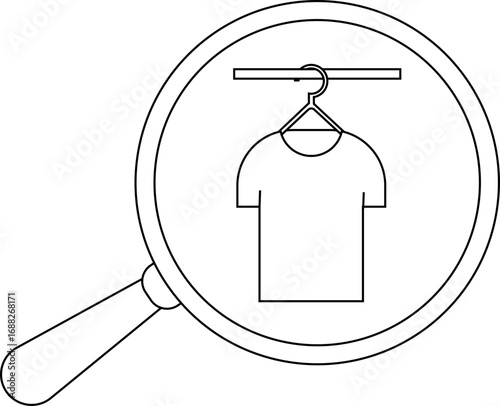 magnifying glass icon and hanging clothes icon with white background