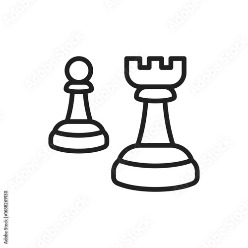 A line art illustration of a chess pawn and rook. Editable stroke. Vector icon illustration