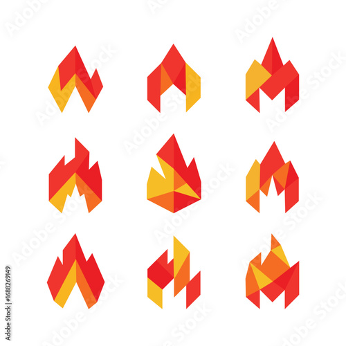SET OF GEOMETRICAL FIRE FLAME VECTOR COLLECTION