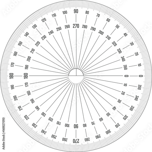 360 Degree Protractor – Full Circle Angle Measuring Tool Vector Illustration