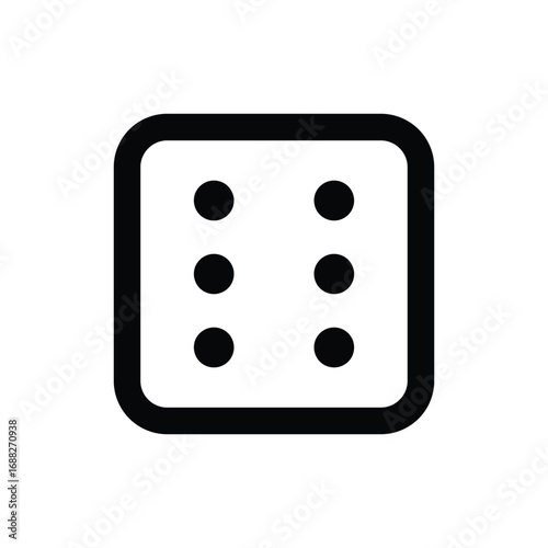 A simple black die with six dots arranged in two columns. Editable stroke. Vector icon illustration