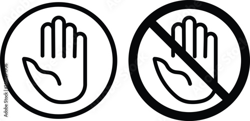 hand stop icon set. Red and black stop sign with hand icon set, stop hand icon. vector png illustration.

