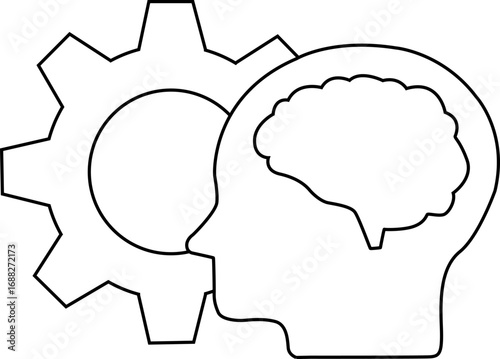 gear icon and human head and brain icon with white background