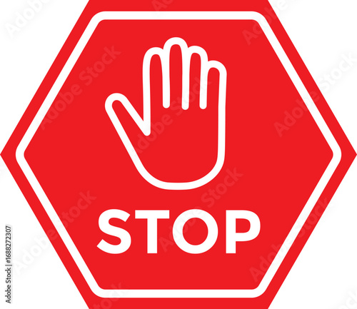 hand stop icon set. Red and black stop sign with hand icon set, stop hand icon. vector png illustration.
