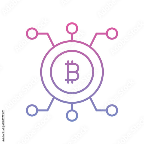 Bitcoin network icon gradient circle B symbol nodes. Editable stroke. Vector icon illustration