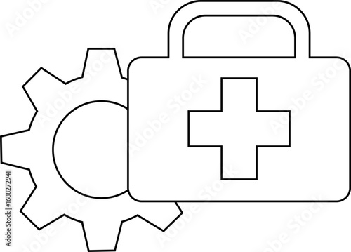 gear icon and first aid kit icon with white background
