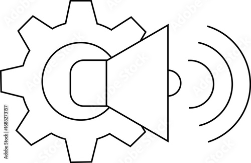 gear icon and speaker icon with white background