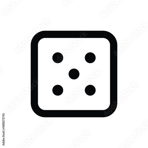 Blacklined square with rounded edges features 5 black dots like a die showing the number 5. Editable stroke. Vector icon illustration