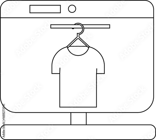 laptop monitor icon and hanging clothes icon with white background