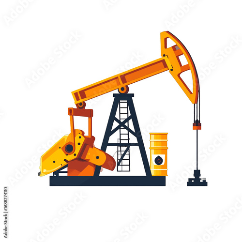 Pixelated Oil Pump Jack Depiction with Yellow Accents Against White Background