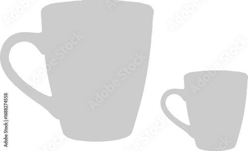 I see this image—it shows **two gray mug silhouettes**:

* A **large mug** on the left.
* A **smaller mug** on the right.

This continues the same style as your previous yellow silhouettes—flat, simpl
