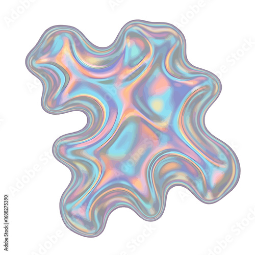Iridescent Blob with Shimmering Colors and Wavy Edges on White Background