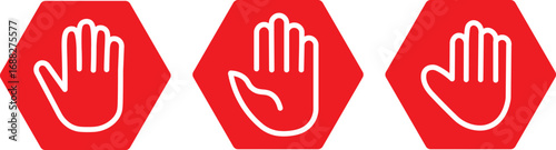 hand stop icon set. Red and black stop sign with hand icon set, stop hand icon. vector png illustration.
