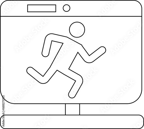 laptop monitor icon and running person icon with white background