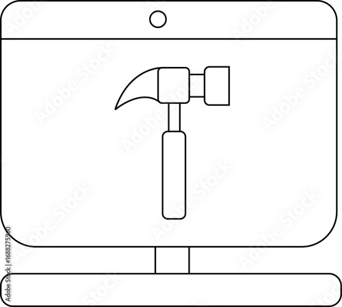 laptop monitor icon and hammer icon with white background