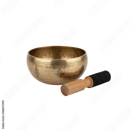 Serene brass singing bowl with wooden mallet for meditation and mindfulness practices