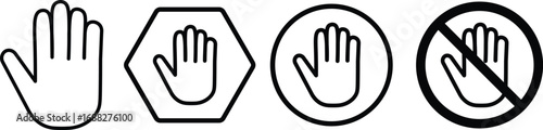 hand stop icon set. Red and black stop sign with hand icon set, stop hand icon. vector png illustration.
