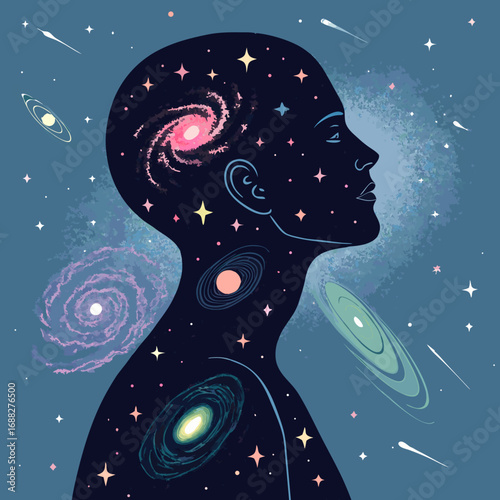 Cosmic Consciousness Human Silhouette with Universe Inside.