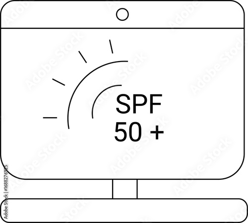 laptop monitor icon and spf 50 icon with white background