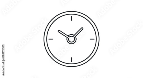 Simple Line Drawing of an Analog Clock Face.