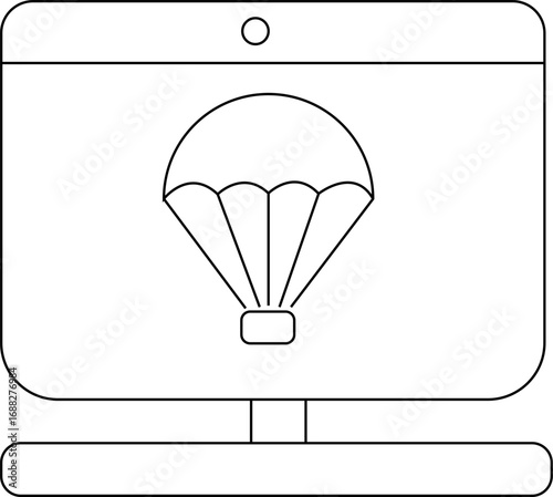 laptop monitor icon and supply parachute icon with white background