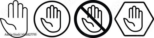 hand stop icon set. stop work authority icon, stop hand icon. vector png illustration.
