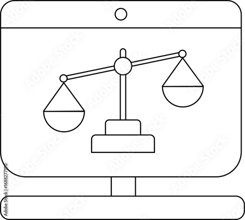 laptop monitor icon and one-sided weighing scale icon with white background