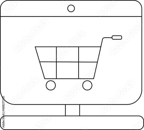 laptop monitor icon and trolley icon with white background