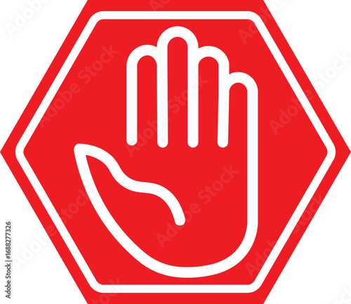 Red stop hand block octagon sign or Adblock or do not enter or forbidden icon. Red and black stop sign with hand icon set
