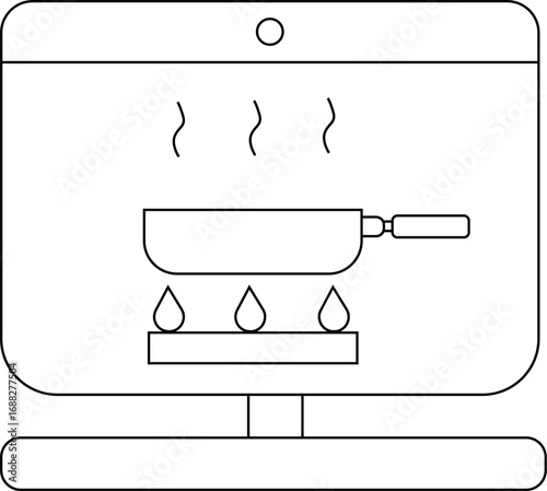 laptop monitor icon and frying pan icon with white background