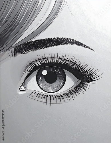 Close-up of a woman's eye with detailed eyelashes
