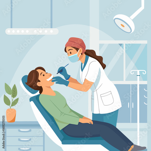 Female Dentist Performing a Dental Examination on a Patient.
