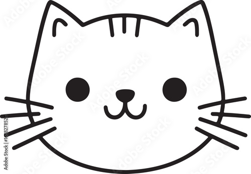 Adorable Line Art Drawing of a Cute Cat Face with Big Eyes and Whiskers