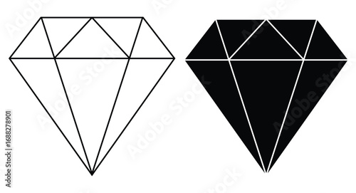 Diamonds line in a flat icons style. Abstract black diamond collection icons. Gemstone icons in a linear minimal style. Vector icon logo design diamonds