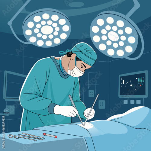 Focused Surgeon Conducting a Delicate Procedure in the Operating Room.