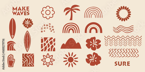 Bohemian style tropical elements collection with make waves and sure text